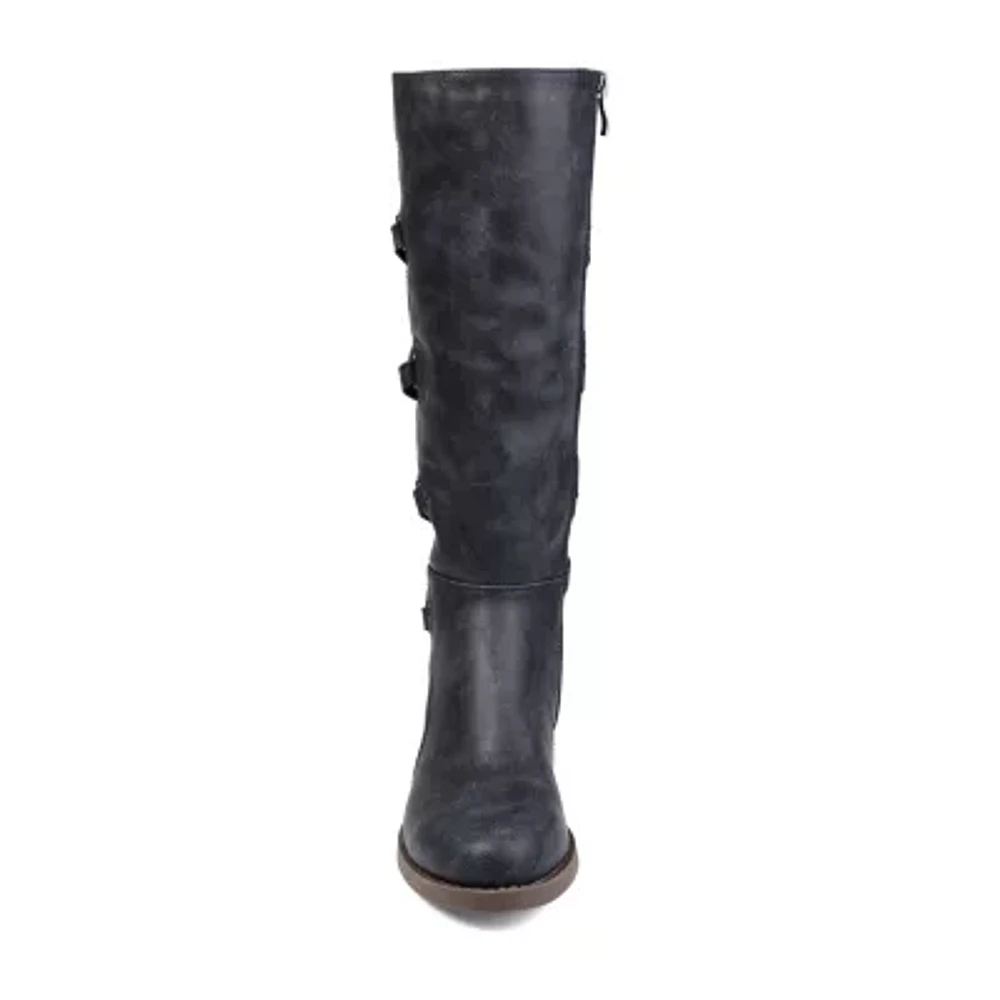 Journee Collection Womens Carly Extra Wide Calf Stacked Heel Riding Boots