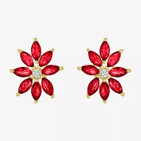 Lab Created Red Ruby 14K Gold Over Silver 16mm Flower Stud Earrings