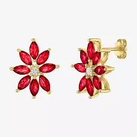 Lab Created Red Ruby 14K Gold Over Silver 16mm Flower Stud Earrings