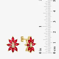 Lab Created Red Ruby 14K Gold Over Silver 16mm Flower Stud Earrings