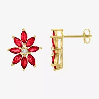 Lab Created Red Ruby 14K Gold Over Silver 16mm Flower Stud Earrings