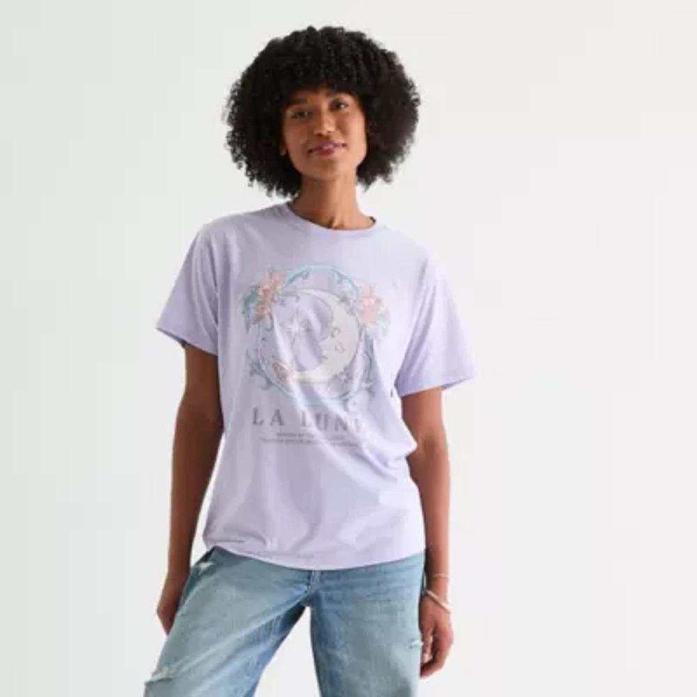 Juniors Cosmic Moon Boyfriend Womens Crew Neck Short Sleeve Graphic T-Shirt