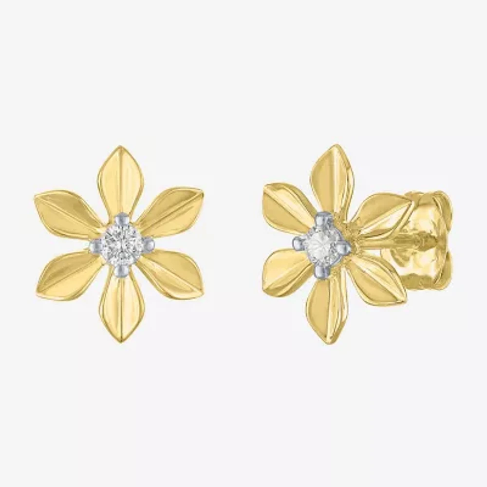 (Gh / Si2 I1) 1/10 CT. T.W. Lab Grown White Diamond 14K Gold Over Silver Sterling Silver 11mm Flower Stud Earrings