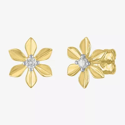 (Gh / Si2 I1) 1/10 CT. T.W. Lab Grown White Diamond 14K Gold Over Silver Sterling Silver 11mm Flower Stud Earrings