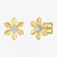 (Gh / Si2 I1) 1/10 CT. T.W. Lab Grown White Diamond 14K Gold Over Silver Sterling Silver 11mm Flower Stud Earrings