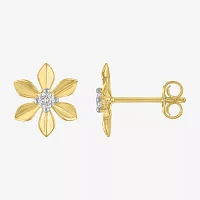 (Gh / Si2 I1) 1/10 CT. T.W. Lab Grown White Diamond 14K Gold Over Silver Sterling Silver 11mm Flower Stud Earrings