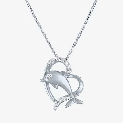 Dolphin Heart (Gh / Si2 I1) Womens 1/10 CT. T.W. Lab Grown White Diamond Sterling Silver Heart 18 Inch Pendant Necklace