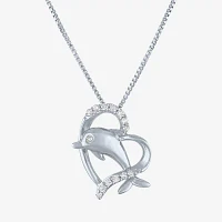 Dolphin Heart (Gh / Si2 I1) Womens 1/10 CT. T.W. Lab Grown White Diamond Sterling Silver Heart 18 Inch Pendant Necklace