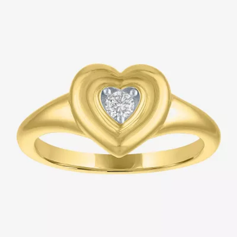 Heart (Gh / Si2 I1) Womens 1/10 CT. T.W. Lab Grown White Diamond 14K Gold Over Silver Sterling Cocktail Ring