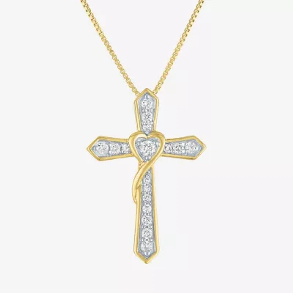 Cross (G-H / Si2-I1) Womens 1/4 CT. T.W. Lab Grown White Diamond 14K Gold Over Silver Cross Heart 18 Inch Pendant Necklace