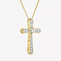 Cross (G-H / Si2-I1) Womens 1/4 CT. T.W. Lab Grown White Diamond 14K Gold Over Silver Cross Heart 18 Inch Pendant Necklace