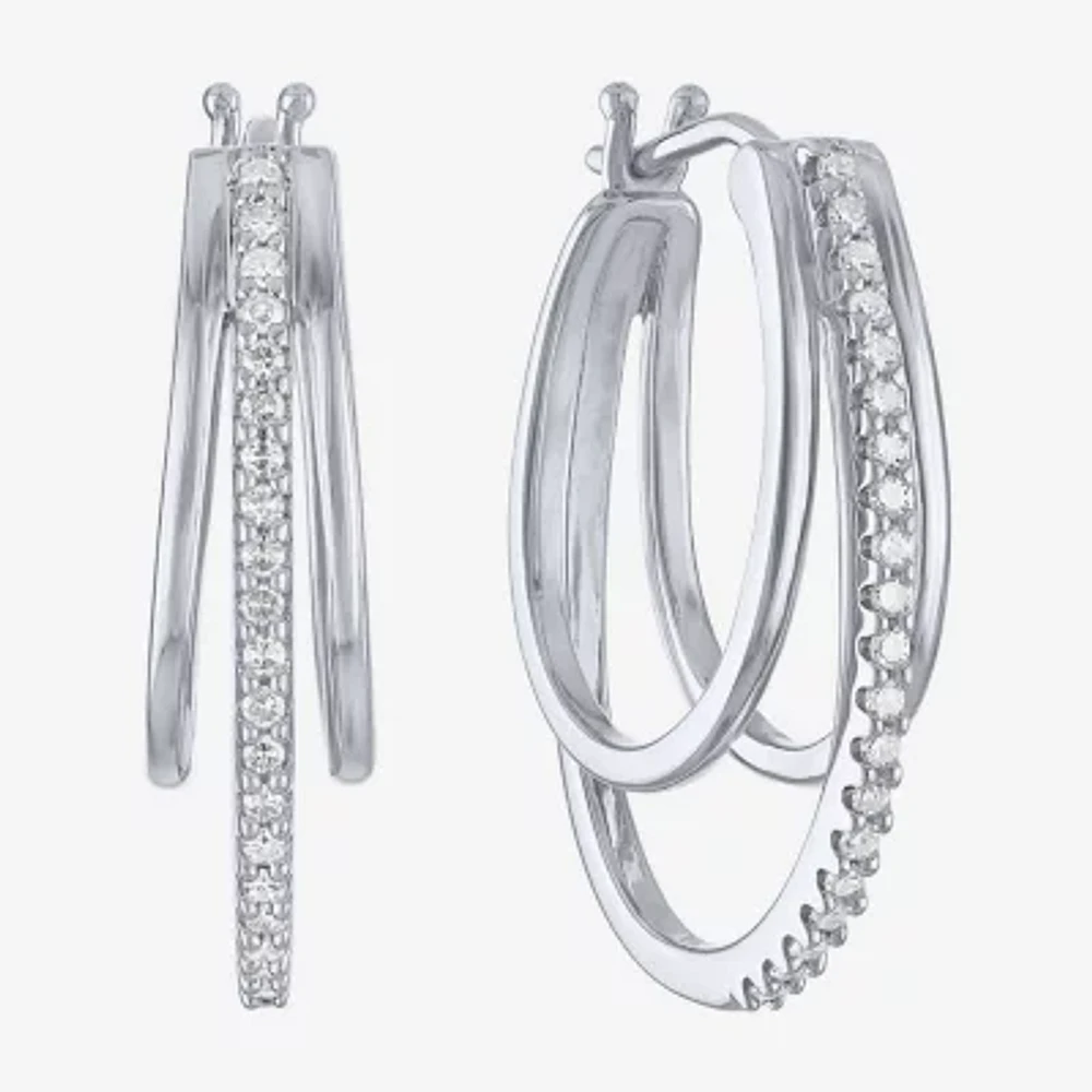 (G-H / Si2-I1) Womens 1/4 CT. T.W. Lab Grown White Diamond Sterling Silver 24mm Hoop Earrings