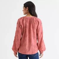 Ultra Pink Womens Round Neck Long Sleeve Blouse