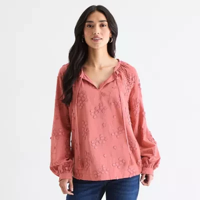 Ultra Pink Womens Round Neck Long Sleeve Blouse