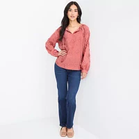 Ultra Pink Womens Round Neck Long Sleeve Blouse