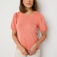 Liz Claiborne Tall Womens Crew Neck Short Sleeve Blouse