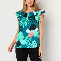 Liz Claiborne Tall Womens Crew Neck Short Sleeve Blouse