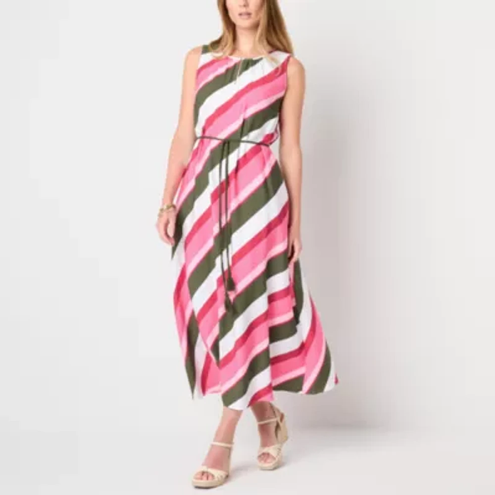 Liz Claiborne Womens Sleeveless Striped Maxi Dress Tall