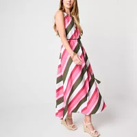Liz Claiborne Womens Sleeveless Striped Maxi Dress Tall