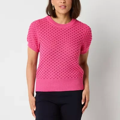 Liz Claiborne Tall Womens Crew Neck Short Sleeve Pullover Sweater