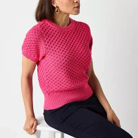Liz Claiborne Tall Womens Crew Neck Short Sleeve Pullover Sweater