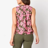 Liz Claiborne Womens Split Crew Neck Sleeveless Blouse