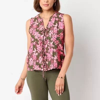 Liz Claiborne Womens Split Crew Neck Sleeveless Blouse