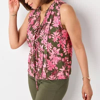 Liz Claiborne Womens Split Crew Neck Sleeveless Blouse
