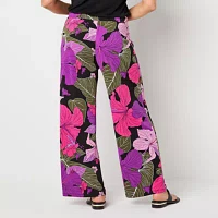 Liz Claiborne Womens Mid Rise Wide Leg Pull-On Pant