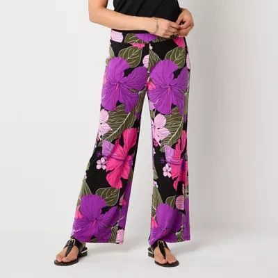 Liz Claiborne Womens Mid Rise Wide Leg Pull-On Pant