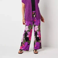 Liz Claiborne Womens Mid Rise Wide Leg Pull-On Pant