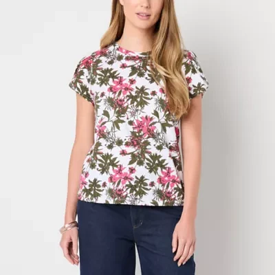 Liz Claiborne Womens Crew Neck Short Sleeve Blouse