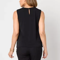 Liz Claiborne Womens Asymmetrical Neck Sleeveless Blouse