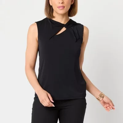 Liz Claiborne Womens Asymmetrical Neck Sleeveless Blouse