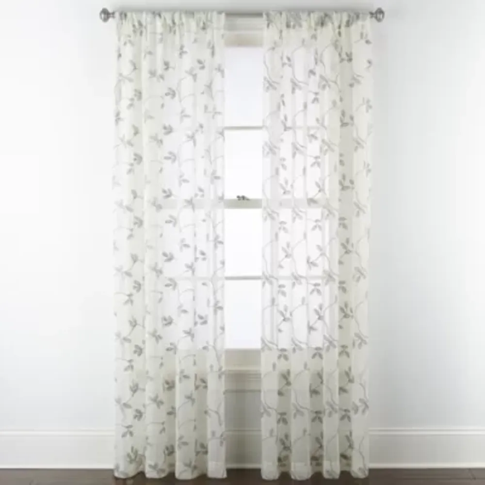 Regal Home Meadow Embroidered Sheer Rod Pocket Single Curtain Panel