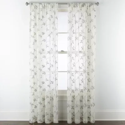 Regal Home Meadow Rod Pocket Embroidered Sheer Single Curtain Panels