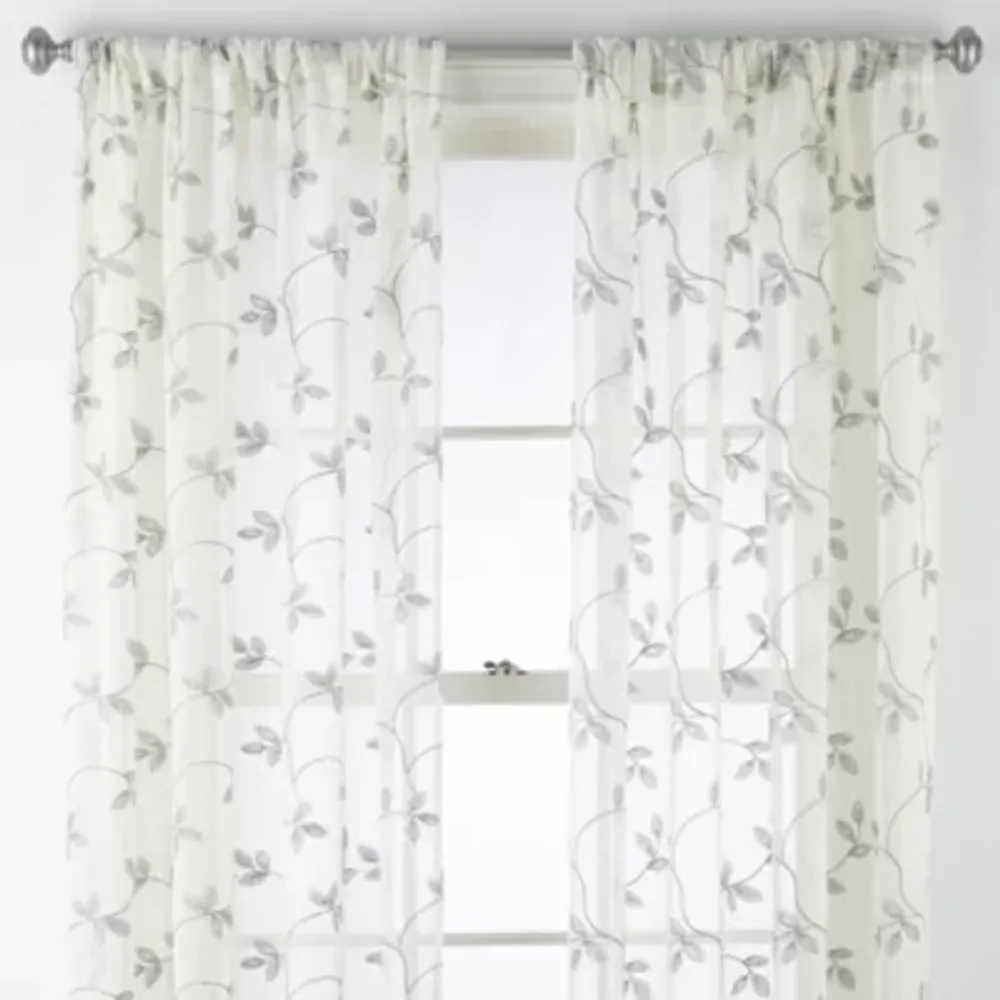 Regal Home Meadow Embroidered Sheer Rod Pocket Single Curtain Panel