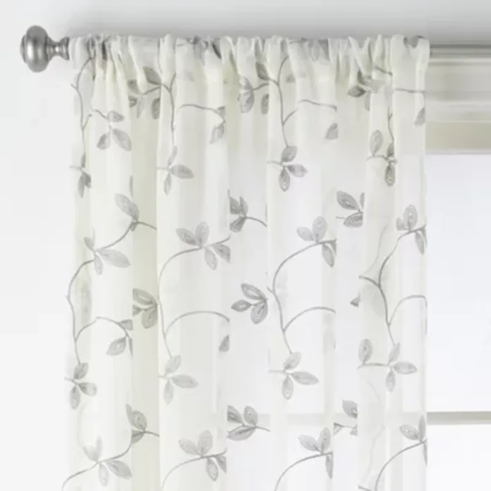 Regal Home Meadow Embroidered Sheer Rod Pocket Single Curtain Panel