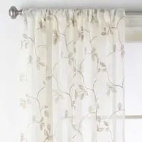 Regal Home Meadow Embroidered Sheer Rod Pocket Single Curtain Panel