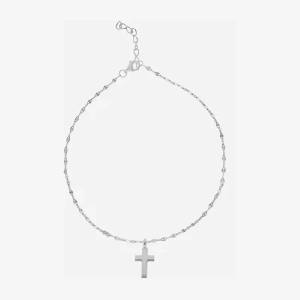 Silver Treasures Sterling Silver 9 Inch Cross Ankle Bracelet