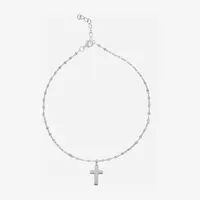 Silver Treasures Sterling Silver 9 Inch Cross Ankle Bracelet