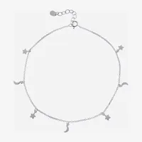 Silver Treasures Sterling Silver Cable Moon Star Ankle Bracelet