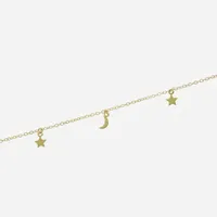 Silver Treasures 14K Gold Over Silver 9 Inch Cable Moon Star Ankle Bracelet