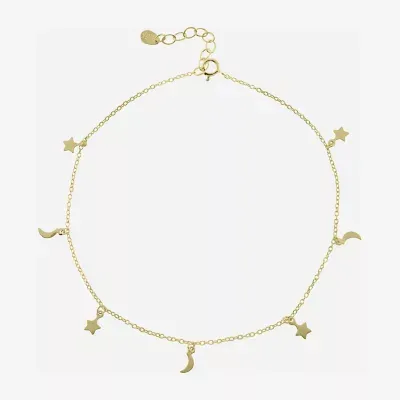 Silver Treasures 14K Gold Over Silver 9 Inch Cable Moon Star Ankle Bracelet