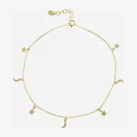 Silver Treasures 14K Gold Over Silver 9 Inch Cable Moon Star Ankle Bracelet