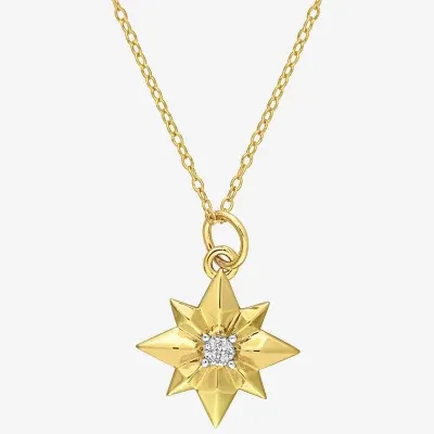 North Star Womens Diamond Accent Natural White Diamond 18K Gold Over Silver Star Pendant Necklaces