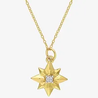 North Star Womens Diamond Accent Natural White Diamond 18K Gold Over Silver Star Pendant Necklace