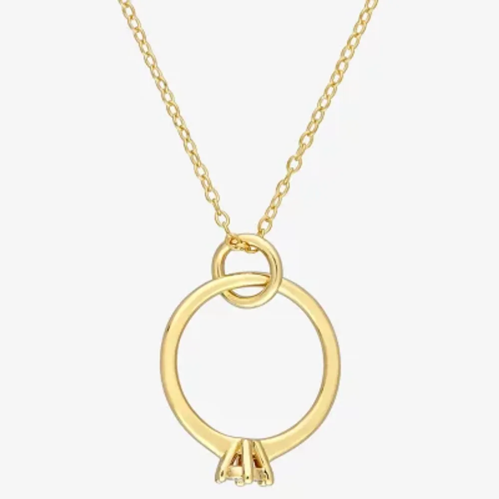 Ring Charm Womens Diamond Accent Natural White Diamond 18K Gold Over Silver 18 Inch Pendant Necklace