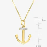 Womens Diamond Accent Natural White Diamond 18K Gold Over Silver Anchor Pendant Necklace