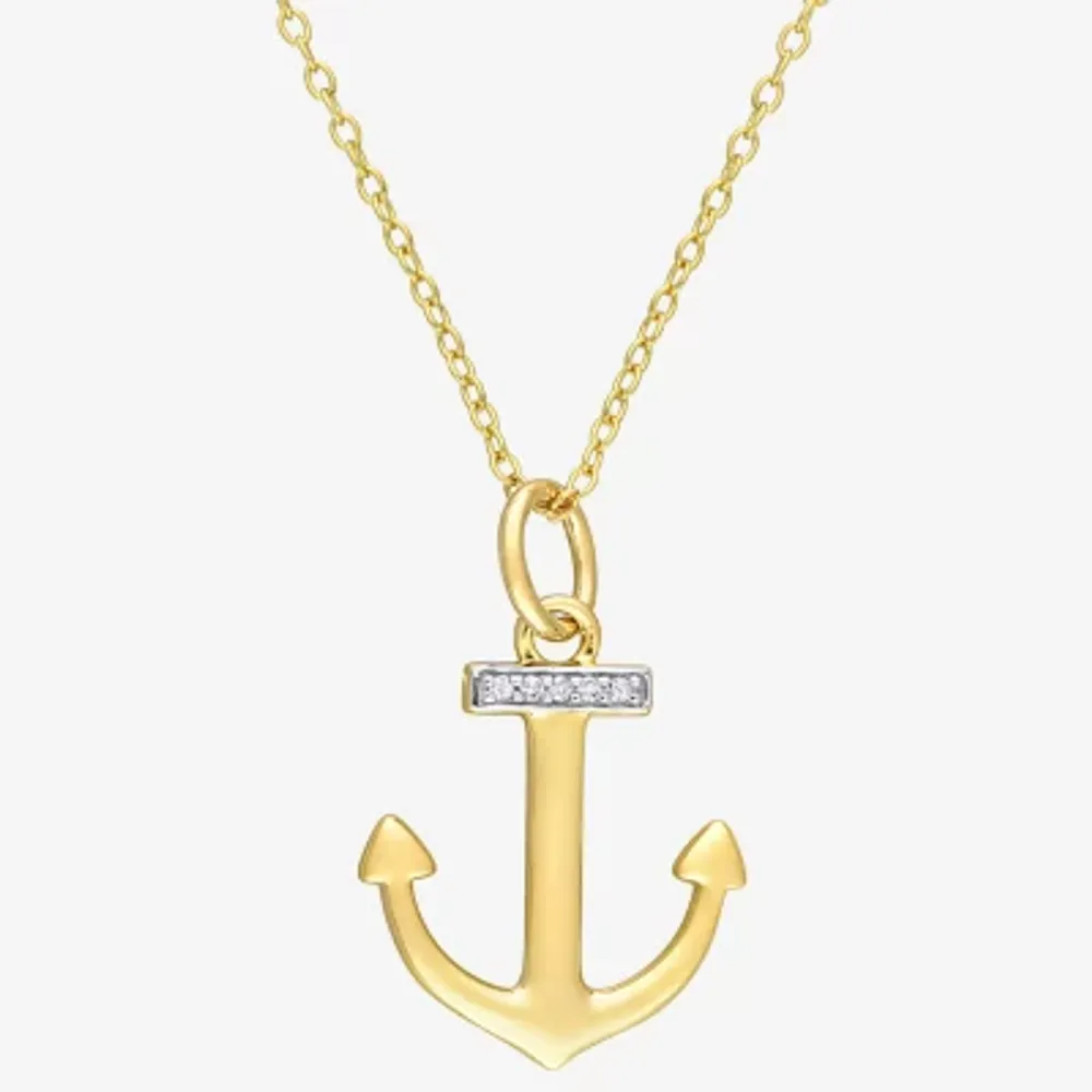 Womens Diamond Accent Natural White Diamond 18K Gold Over Silver Anchor Pendant Necklaces